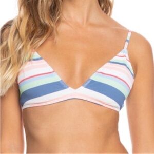 Roxy Large Top Bikini White The Line Up Strip Fixed Triangle NWT